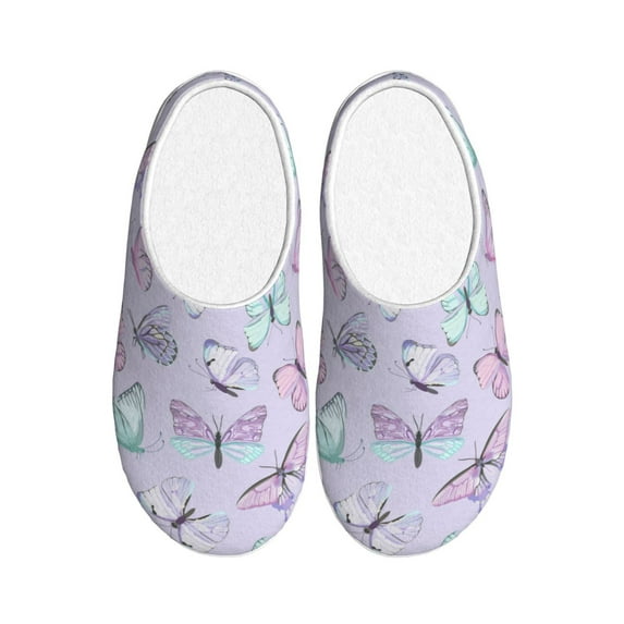 Wukai Purple Butterfly Print Women's Indoor Bedroom Slipper Slip On Shoes, Unisex House Shoes with Anti-Skid Sole for Men, Gift for Women Men-11