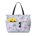 thumbnail image 1 of Wukai Purple Butterfly Print Zipper Bag,large Beach Tote Bag,Waterproof Sandproof Bag,Grocery and Picnic Tote Travel Bag, 1 of 5