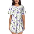 thumbnail image 1 of Wukai Purple Chicory Women's Pajama Set,Short-Sleeve Top and Shorts with Elastic Waistband and Pockets for Loungewear, Yoga, and Casual Wear-Small, 1 of 8