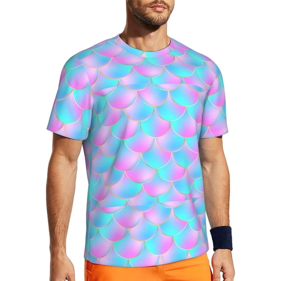 Wukai Purple Dragon Scales Print Men's Short-Sleeved Mesh T-Shirt,Quick-Dry Short Sleeve Workout T-Shirt-5X-Large