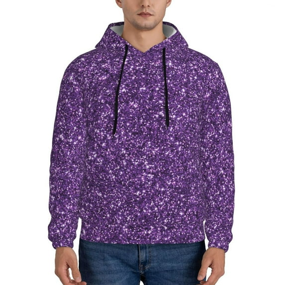 Wukai Purple Glitter Print Men Hoodies Fleece Sweatshirts Long Sleeve Sweaters Pullover Fall Outfits Winter Clothes-4X-Large