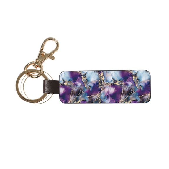 Wukai Purple Marble Texture Print Leather Car Keychain, Universal Key Fob Keychain, Leather Key Chain Holder for Men and Women,360 Degree Rotatable