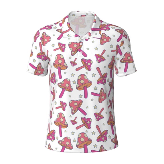 Wukai Purple Mushroom Men’s Polo Shirts,Quick-Dry Athletic Shirt,Classic Fit Shirts-Small