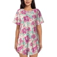 thumbnail image 1 of "Wukai Purple Watercolor Flowers Women's Pajama Set - Short-Sleeve Top and Shorts with Elastic Waistband and Pockets for Loungewear, Yoga, and Casual Wear-Large, 1 of 8