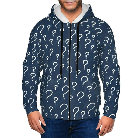 Wukai Question Marks Print Men's Zip-Up Hoodie,Fleece Full-Zip Hoodie for Men, Hooded Sweatshirt-XX-Large