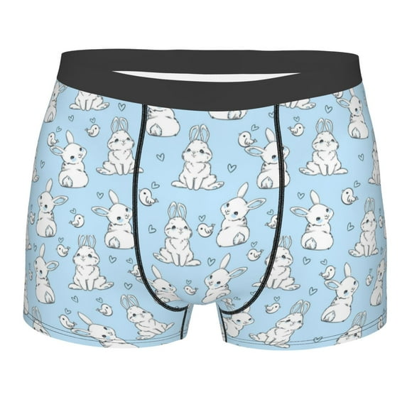 Wukai Rabbit And Bird Print Men’s Underwear Breathable Boxer Briefs, Moisture Wicking & Breathable-X-Large