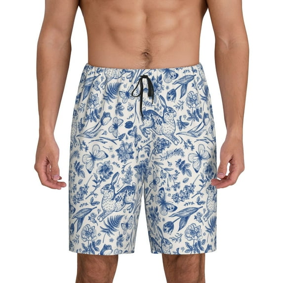 Wukai Rabbit And Butterfly Men’s Short Pajama Pants With Pockets Soft Sleep Pj Shorts for Men-4X-Large