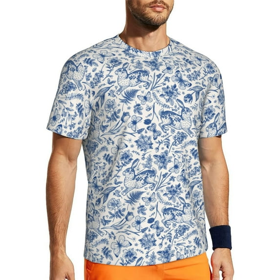 Wukai Rabbit And Butterfly Print Men's Short-Sleeved Mesh T-Shirt,Quick-Dry Short Sleeve Workout T-Shirt-