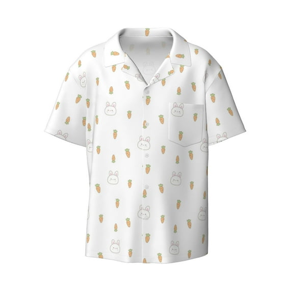 Wukai Rabbit And Carrot Men's Casual Short-Sleeve Button Down Shirt - Lightweight Summer Dress Shirt for Daily Wear-Medium