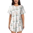 thumbnail image 1 of Wukai Rabbit And Flower Women's Pajama Set,Short-Sleeve Top and Shorts with Elastic Waistband and Pockets for Loungewear, Yoga, and Casual Wear-4X-Large, 1 of 8
