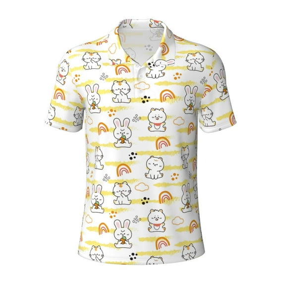Wukai Rabbit And Milk Tea Men’s Polo Shirts,Quick-Dry Athletic Shirt,Classic Fit Shirts-Small