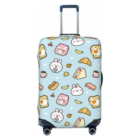 Wukai Rabbit Burger Coffee Elastic Luggage Cover: Personalized Protection for Your Suitcase - Fits 19~29-inch, Washable & Durable Travel Companion-Small