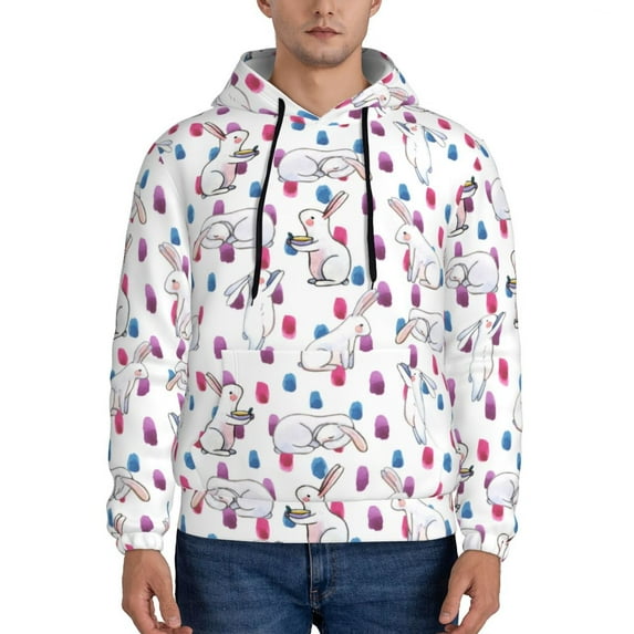 Wukai Rabbit Eating Print Men Hoodies Fleece Sweatshirts Long Sleeve Sweaters Pullover Fall Outfits Winter Clothes-Medium