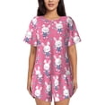 thumbnail image 1 of Wukai Rabbit Holding Flowers Print Women's Pajama Set - Short-Sleeve Top and Shorts with Elastic Waistband and Pockets for Loungewear, Yoga, and Casual Wear-XX-Large, 1 of 8