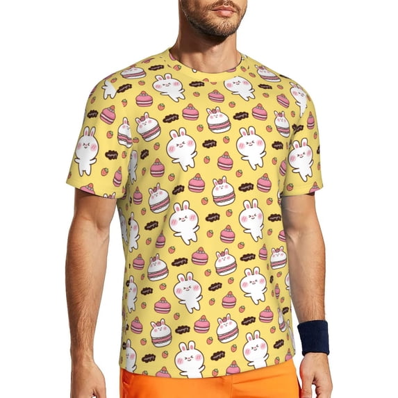 Wukai Rabbit Hunger Print Men's Short-Sleeved Mesh T-Shirt,Quick-Dry Short Sleeve Workout T-Shirt-X-Small