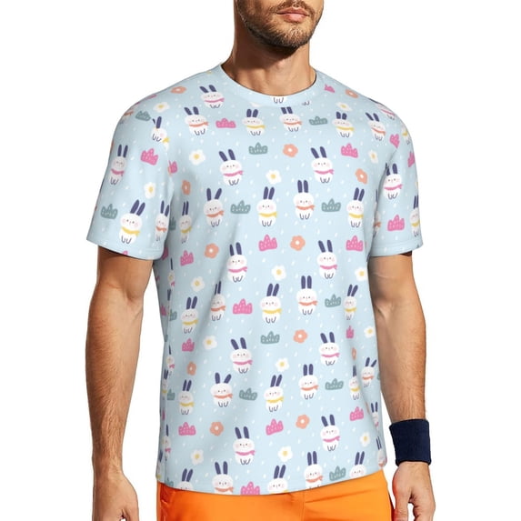 Wukai Rabbit In The Rain Print Men's Short-Sleeved Mesh T-Shirt,Quick-Dry Short Sleeve Workout T-Shirt-4X-Large