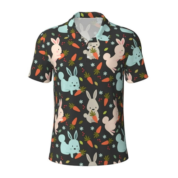 Wukai Rabbit Is Eating Carrots Men’s Polo Shirts,Quick-Dry Athletic Shirt,Classic Fit Shirts-Medium
