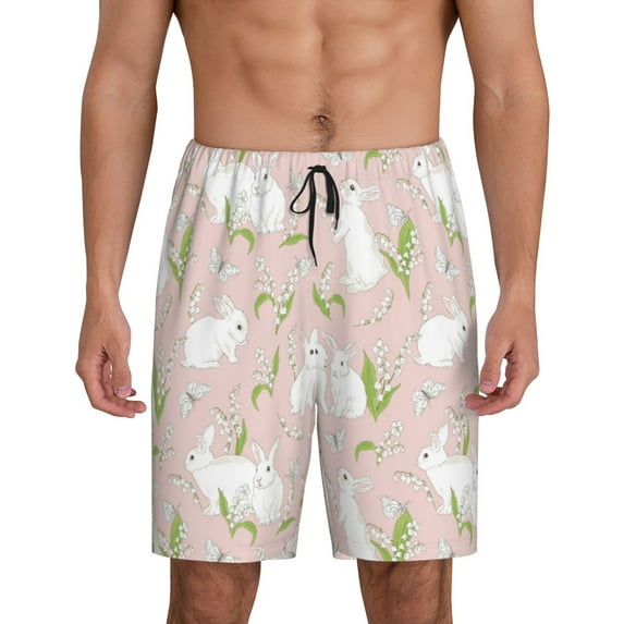 Wukai Rabbit Men’s Short Pajama Pants With Pockets Soft Sleep Pj Shorts for Men-Large