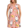 thumbnail image 1 of Wukai Rabbit So Cute Print Women's Sleeveless Dress, Loose Fit Casual Dress for Women, Comfortable Sleeveless Summer Dress, 1 of 7