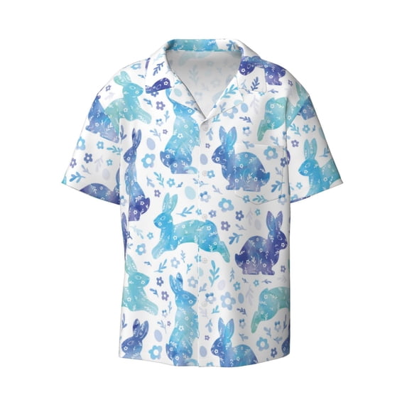 Wukai Rabbit2 Men's Casual Short-Sleeve Button Down Shirt - Lightweight Summer Dress Shirt for Daily Wear-Small