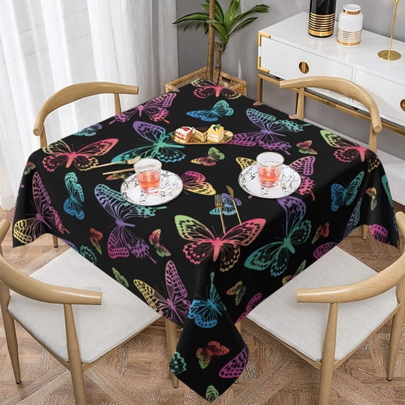 Wukai Rainbow Butterflies Waterproof Tablecloth for Kitchen Dining, Fits Square Tables for 2-4 Seats -54"x54"