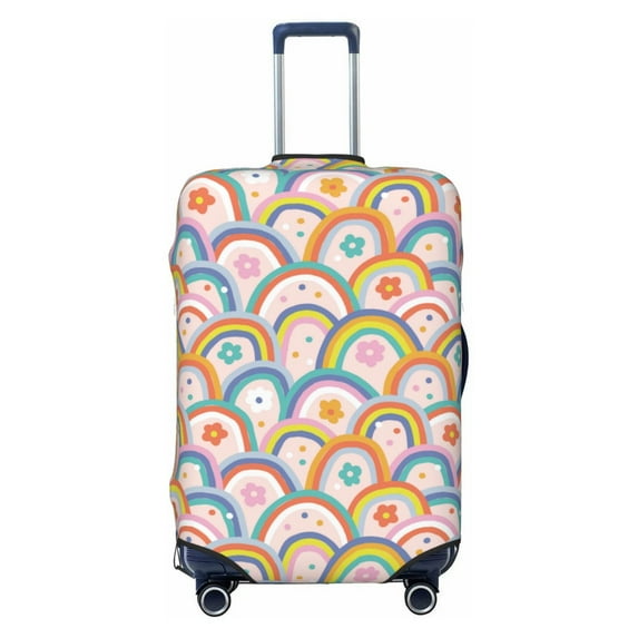 Wukai Rainbow Flowers Elastic Luggage Cover: Personalized Protection for Your Suitcase - Fits 19~29-inch, Washable & Durable Travel Companion-Medium