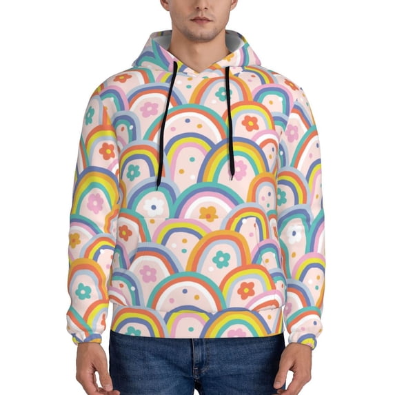 Wukai Rainbow Flowers Print Men Hoodies Fleece Sweatshirts Long Sleeve Sweaters Pullover Fall Outfits Winter Clothes-Small