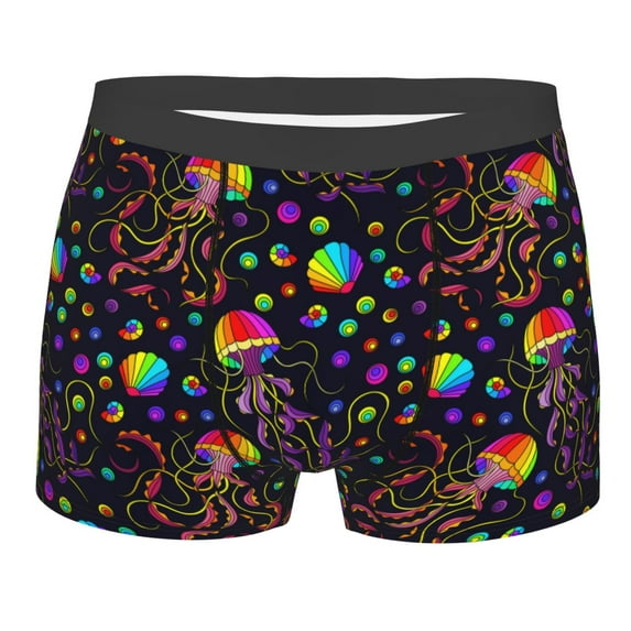 Wukai Rainbow Jellyfishes Print Men’s Underwear Breathable Boxer Briefs, Moisture Wicking & Breathable-X-Large