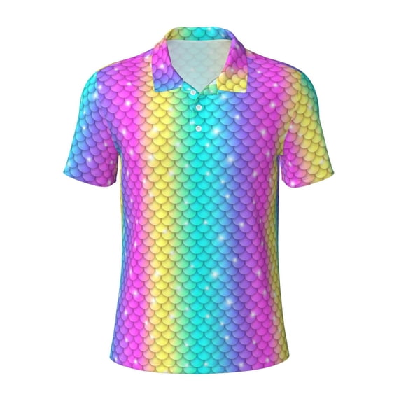 Wukai Rainbow Scales2 Men’s Polo Shirts,Quick-Dry Athletic Shirt,Classic Fit Shirts-Large