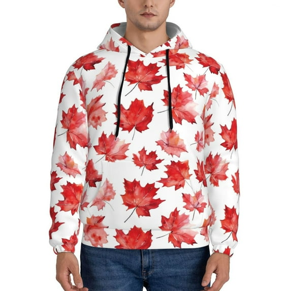 Wukai Realistic Maple Leaf Print Men Hoodies Fleece Sweatshirts Long Sleeve Sweaters Pullover Fall Outfits Winter Clothes-4X-Large