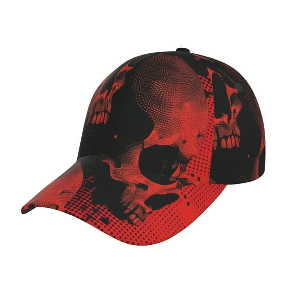 Wukai Red And Black Abstract Skull Baseball Cap: Comfortable, Stylish, and Adjustable Hat for Sports, Daily Wear, and Outdoor Activities-One Size