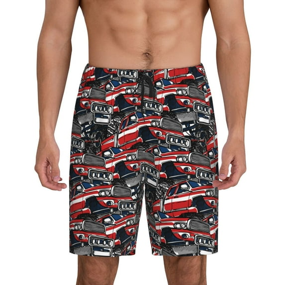 Wukai Red And Blue Cars Men’s Short Pajama Pants With Pockets Soft Sleep Pj Shorts for Men-Small