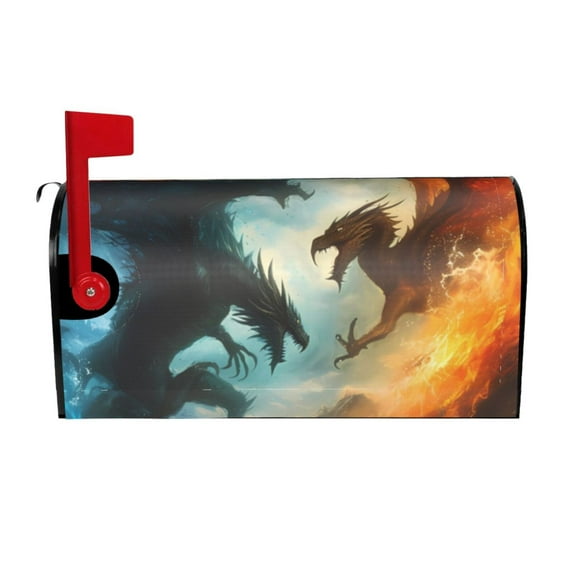Wukai Red And Blue Flame Wave Dragon Mailbox Covers for Garden Outdoor Decor,Waterproof Post Box Cover 21x18 in& 25.5x21 in-