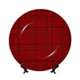thumbnail image 1 of Wukai Red Black Houndstooth Print Decorative Plate for Display,Bone China Decorative Plate, Ceramic Dinner Plate with Stand, Vertical Ceramic Plate-6in, 1 of 6