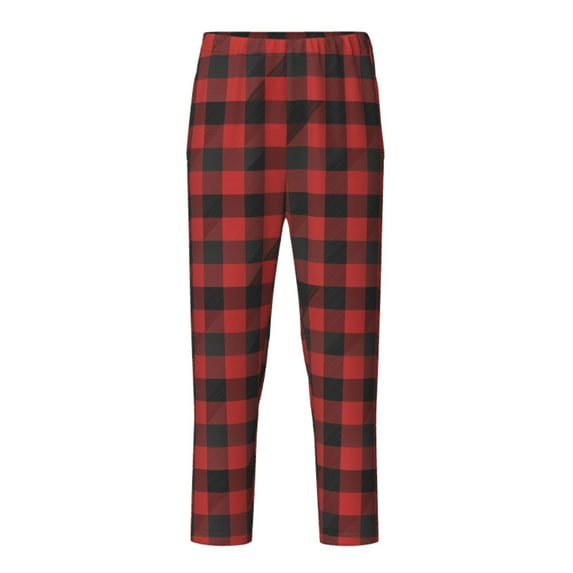 Wukai Red Black Plaid Print Teenagers' Pajama Pant Sleep Pajama Lounge Pant PJ Bottoms with Pockets and Button Fly(Available in Big & Tall)-Medium