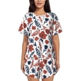 thumbnail image 1 of Wukai Red Blue Leaves Women's Pajama Set,Short-Sleeve Top and Shorts with Elastic Waistband and Pockets for Loungewear, Yoga, and Casual Wear-Small, 1 of 8