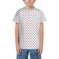 thumbnail image 1 of Wukai Red Blue Polka Dots Youth Unisex Short Sleeve T-Shirt for Boys, Girls, Teens, and Kids-Large, 1 of 7