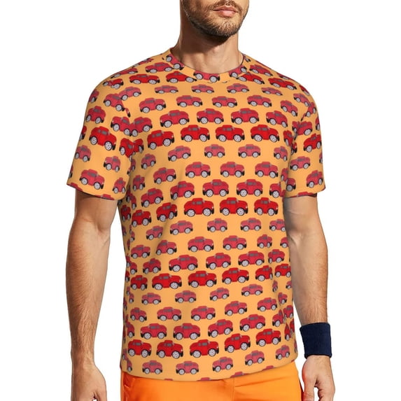 Wukai Red Cars Print Men's Short-Sleeved Mesh T-Shirt,Quick-Dry Short Sleeve Workout T-Shirt-Small