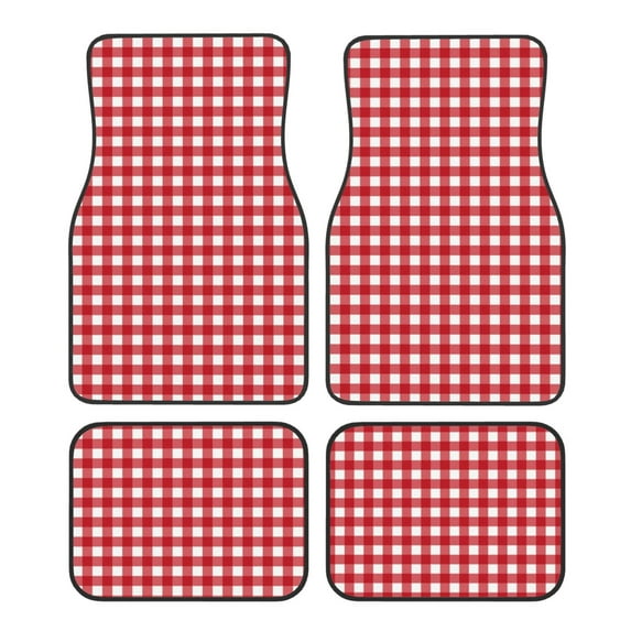 Wukai Red Checkboard Front Car Floor Mats Four-Piece Set Front & Rear Universal Car Floor Mats for SUVs, Trucks, Sedans