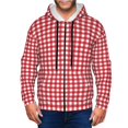 thumbnail image 1 of Wukai Red Checkboard Print Men's Zip-Up Hoodie,Fleece Full-Zip Hoodie for Men, Hooded Sweatshirt-, 1 of 5