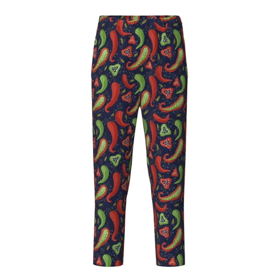 Wukai Red Chili Print Teenagers' Pajama Pant Sleep Pajama Lounge Pant PJ Bottoms with Pockets and Button Fly(Available in Big & Tall)-Large