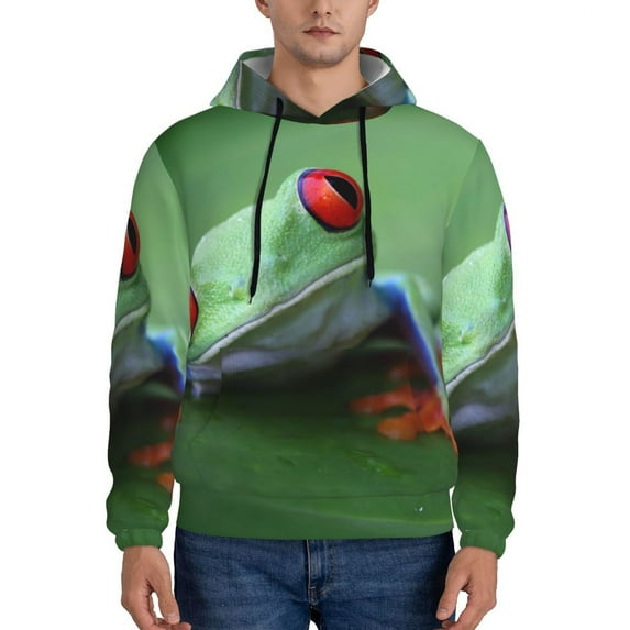 Wukai Red-Eyed Tree Frog-1 Print Men Hoodies Fleece Sweatshirts Long Sleeve Sweaters Pullover Fall Outfits Winter Clothes-X-Large