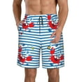 thumbnail image 1 of Wukai Red Funny Crab on Blue Stripe Print Beach Trunks with Compression Liner Swimsuit Quick Dry Beach Sports Shorts with Pocket-X-Large, 1 of 8