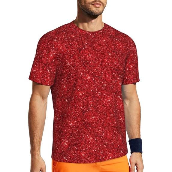 Wukai Red Glitter Print Men's Short-Sleeved Mesh T-Shirt,Quick-Dry Short Sleeve Workout T-Shirt-X-Small