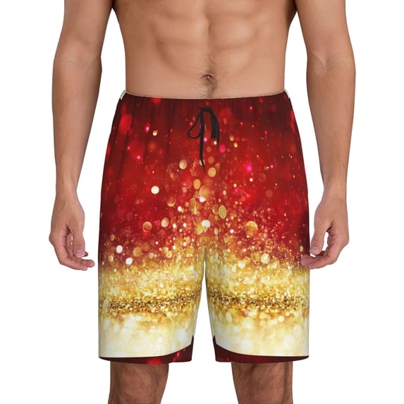 Wukai Red Gold Glitter Men’s Short Pajama Pants With Pockets Soft Sleep Pj Shorts for Men-3X-Large