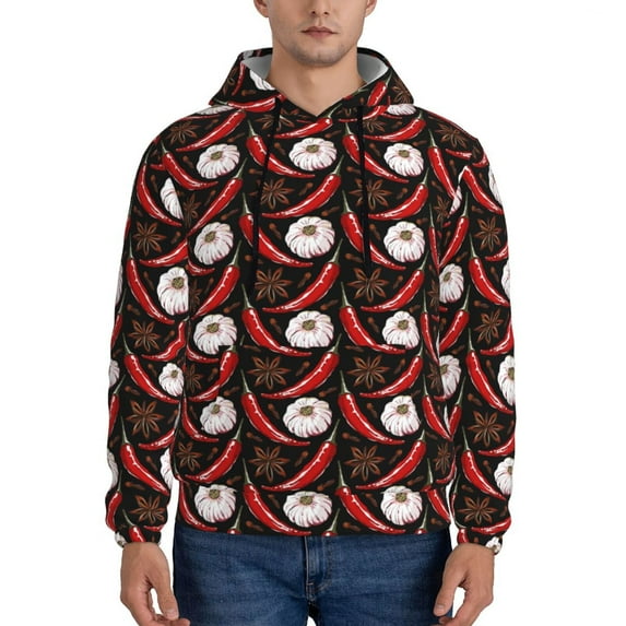 Wukai Red Hot Chili 1 Print Men Hoodies Fleece Sweatshirts Long Sleeve Sweaters Pullover Fall Outfits Winter Clothes-Small