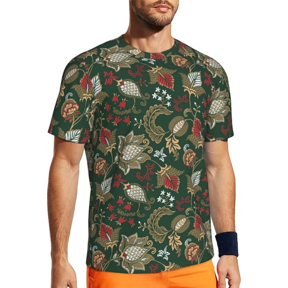 Wukai Red Leaves Print Men's Short-Sleeved Mesh T-Shirt,Quick-Dry Short Sleeve Workout T-Shirt-X-Large