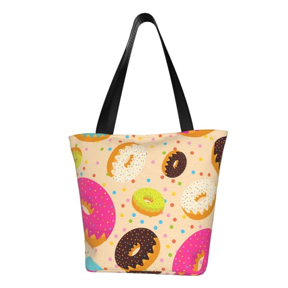 Vsdgher Donuts print Reusable Shopping Grocery Bags for Women Shopping with Pouch Foldable Pouch Lightweight Polyester Fabric