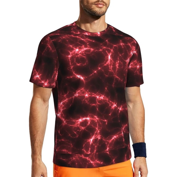 Wukai Red Line Print Men's Short-Sleeved Mesh T-Shirt,Quick-Dry Short Sleeve Workout T-Shirt-4X-Large