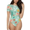 thumbnail image 1 of Naloa Elephant and Flowers Women's Short-Sleeved Onesie, One-Piece Swimsuit for Parties, dates, clubs - X-Large, 1 of 9